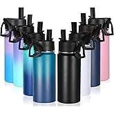 Volhoply 16 OZ Kids Water Bottle Bulk 8 Pack,Insulated Sports Bottles with Straw Lid,Stainless Steel Bottle with Handle Keep Cold & Hot,Double Wall Vacuum Tumbler Cups for School(Eight Color, 8)