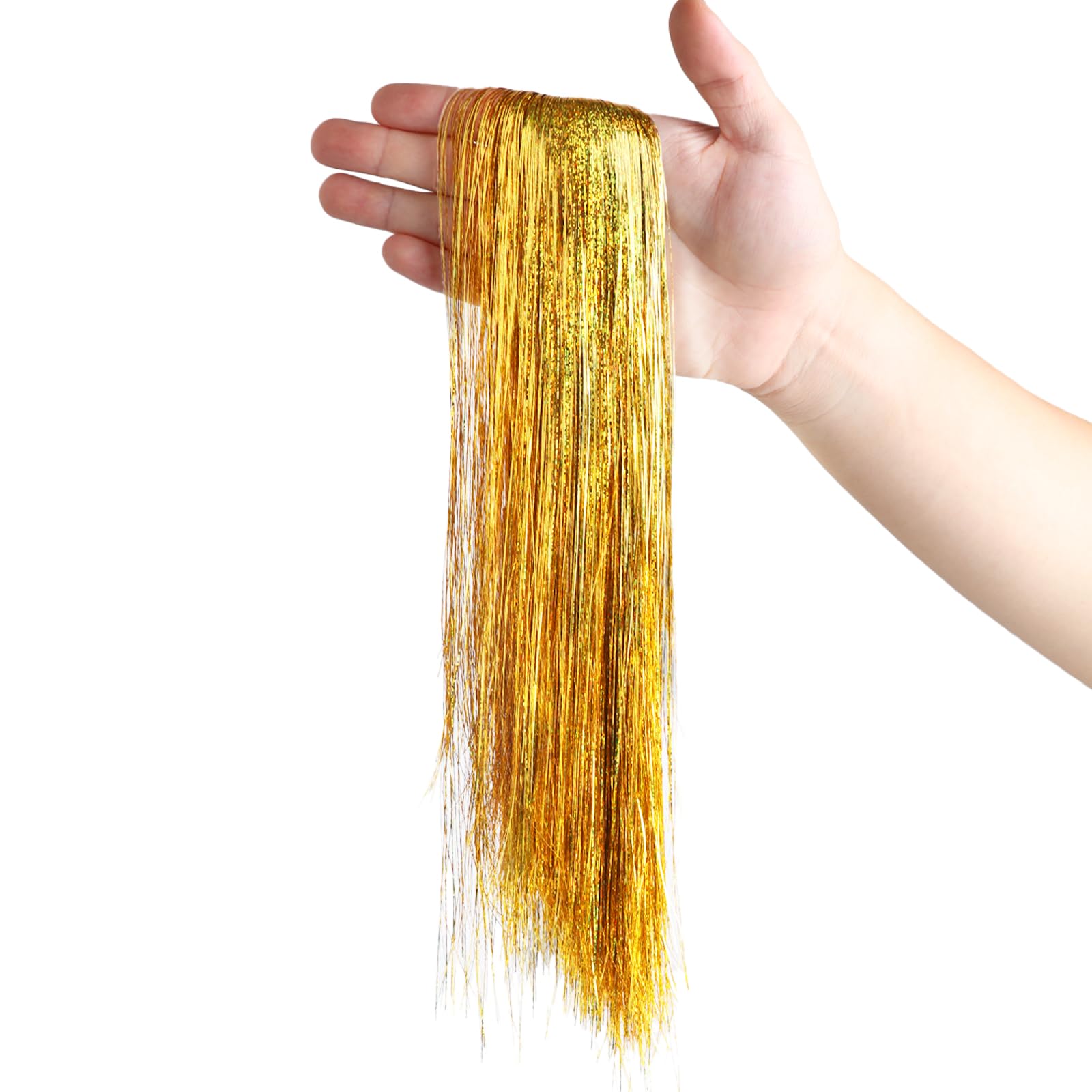 Photo 1 of 2000 Strands Glittering Golden Christmas Tinsel Icicles 19.7" Iridescent Gold Hanging Foil Icicle for Xmas Tree Wedding Home and Party Decoration