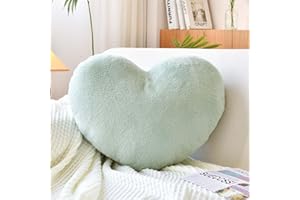 XVTRU Soft Heart Shaped Pillows, Cute Sage Green Heart Decorative Pillow, 12.9"x9.8" Heart Plush Cushion, Faux Rabbit Fur Room Decor Throw Pillow for Couch Bed Women Valentine's Day Xmas Gift
