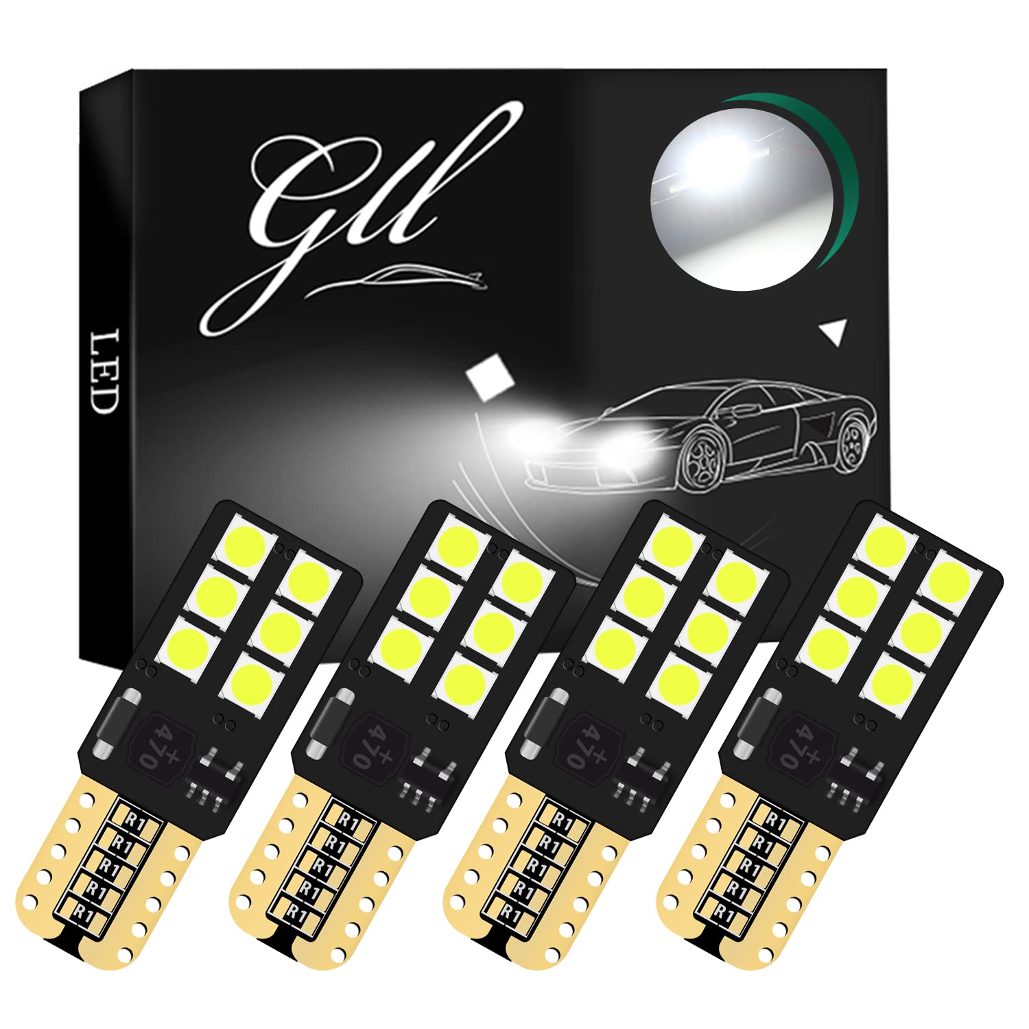 GLL T10 LED Bulbs 501 LED Bulbs 3030 12SMD 460 Lumens 6500K for Car LED Bulbs Side Light Bulbs (Pack of 4)