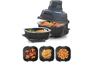 MMH Air Fryer Silicone Liners for Ninja Crispi FN101GY,Non-Stick Ninja Glass Air Fryer Accessories,Big Liner for 4 QT Container & Small Liner for 6 Cups Container,Reusable Airfryer Replacement Insert,Gray