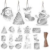 Containlol 120 Pcs Christmas Gift Tags Xmas Silver Name Tags Double-Sided Die-Cut Label Cards Paper Crafts with Ropes Santa Claus Hanging Gift Labels for Xmas Winter Holiday Party Supplies