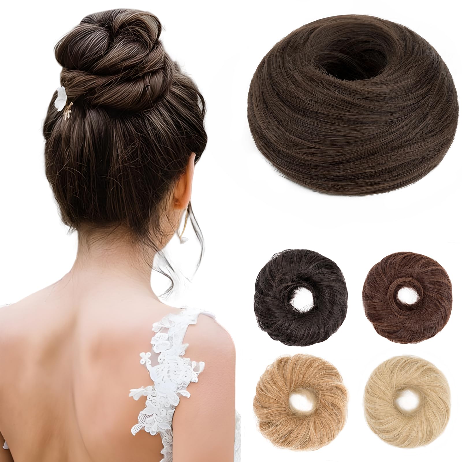 Benehair Messy Bun Hair Scrunchies Curly Hair Buns Hairpiece Synthetic Ponytail Bun Extensions Dark Brown Hair Pieces for Women (Dark Brown, 55g)