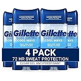 Gillette Antiperspirant and Deodorant for Men, 72hr Sweat & Odor Protection, Long Lasting Freshness, Anti-White Mark Technology, Clear Gel, Cool Wave Scent, 3.8 oz (Pack of 4)