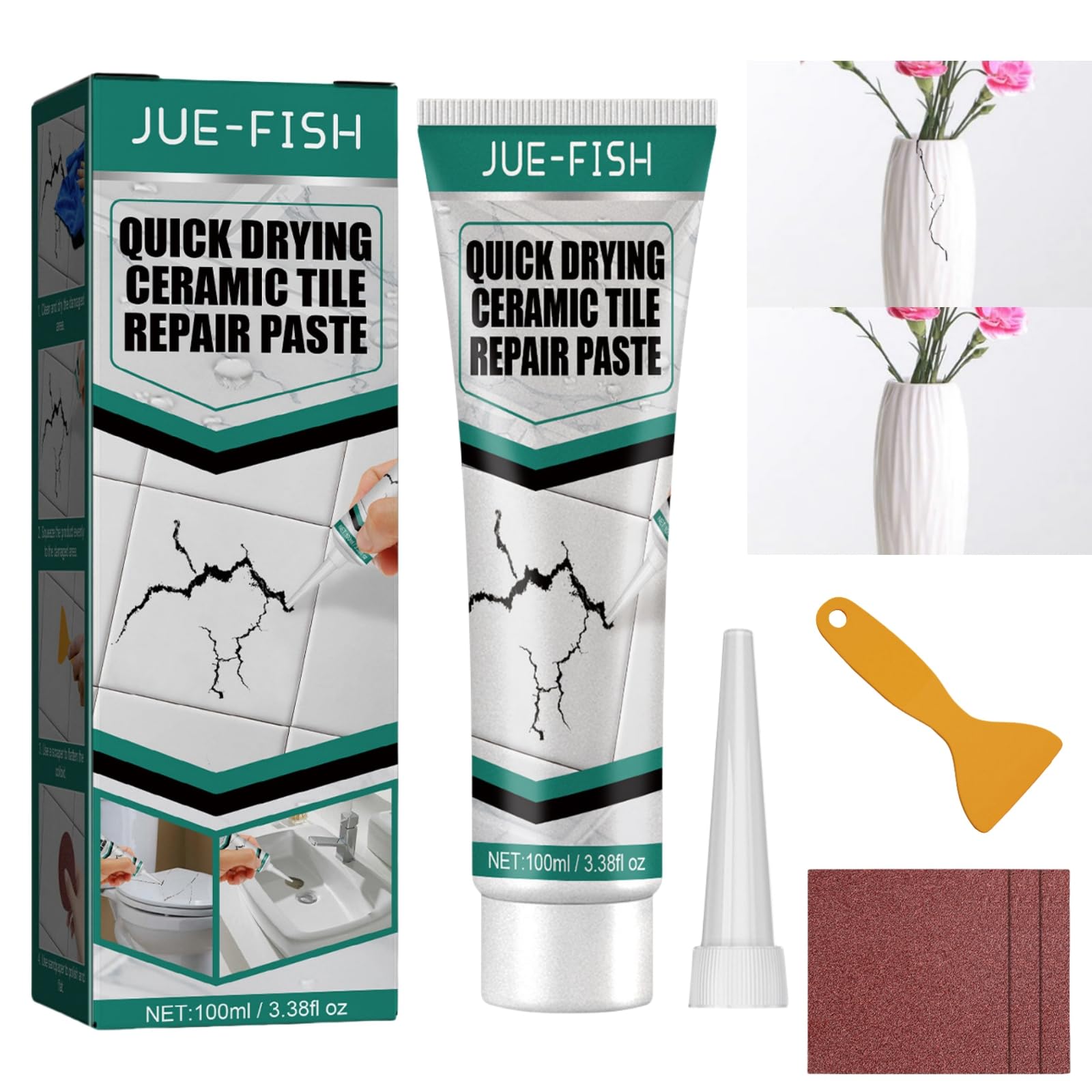 Ceramic & Porcelain Tile Repair Paste - Small Hole, Chip & Crack Repair Kit - White