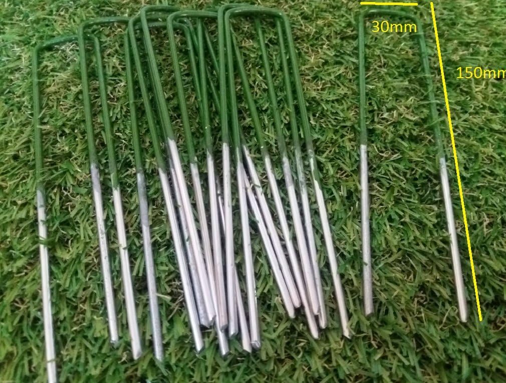 NGS Half Green Artificial Grass Turf U Pins Metal Galvanised Pegs Staples Weed X100