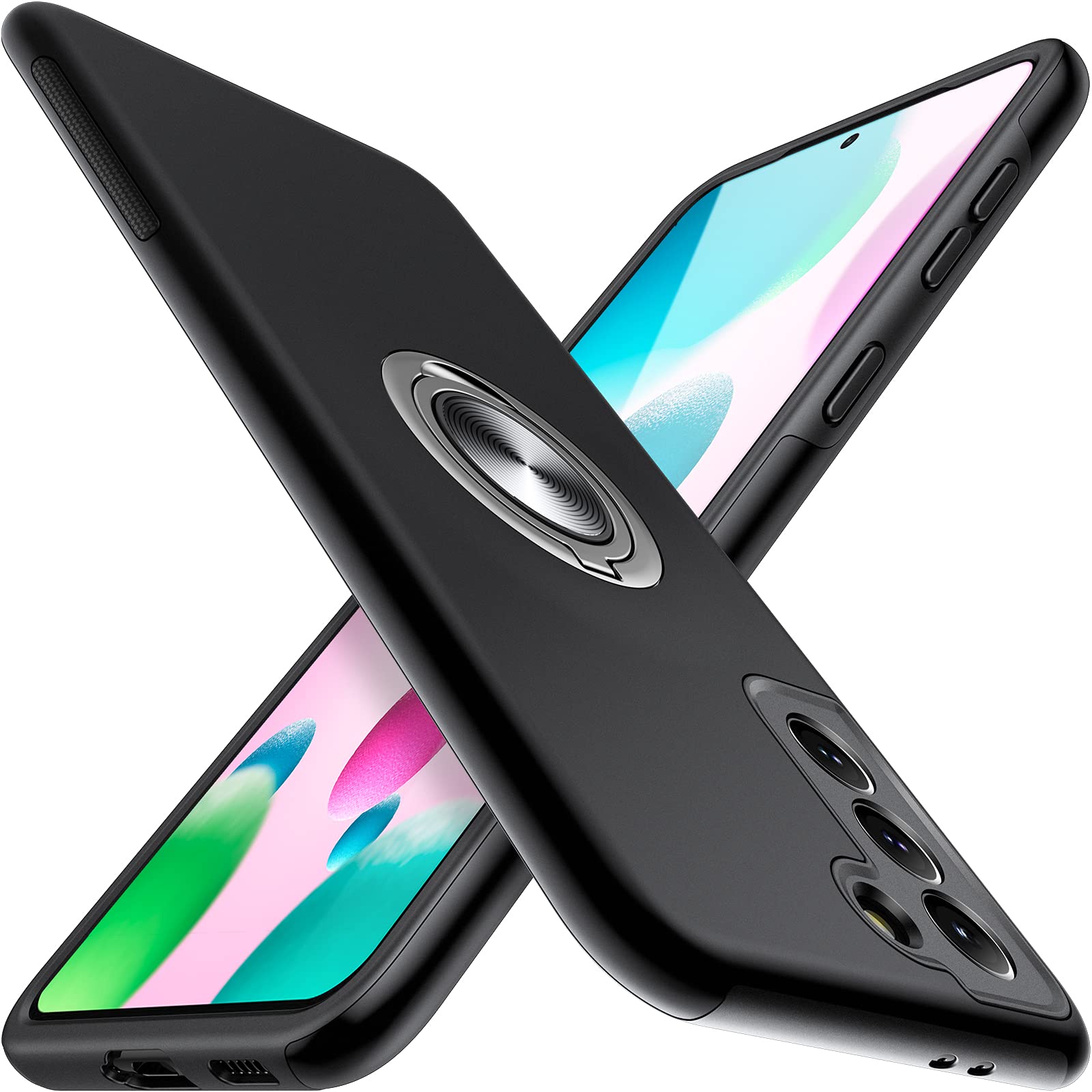 Photo 1 of JAME Designed for Samsung Galaxy S21 Case (Not for S21 Plus & S21 Ultra), Slim Tough Rugged Shockproof Protective Case with Metal Ring Kickstand for Samsung Galaxy S21 6.2 Inch, Black