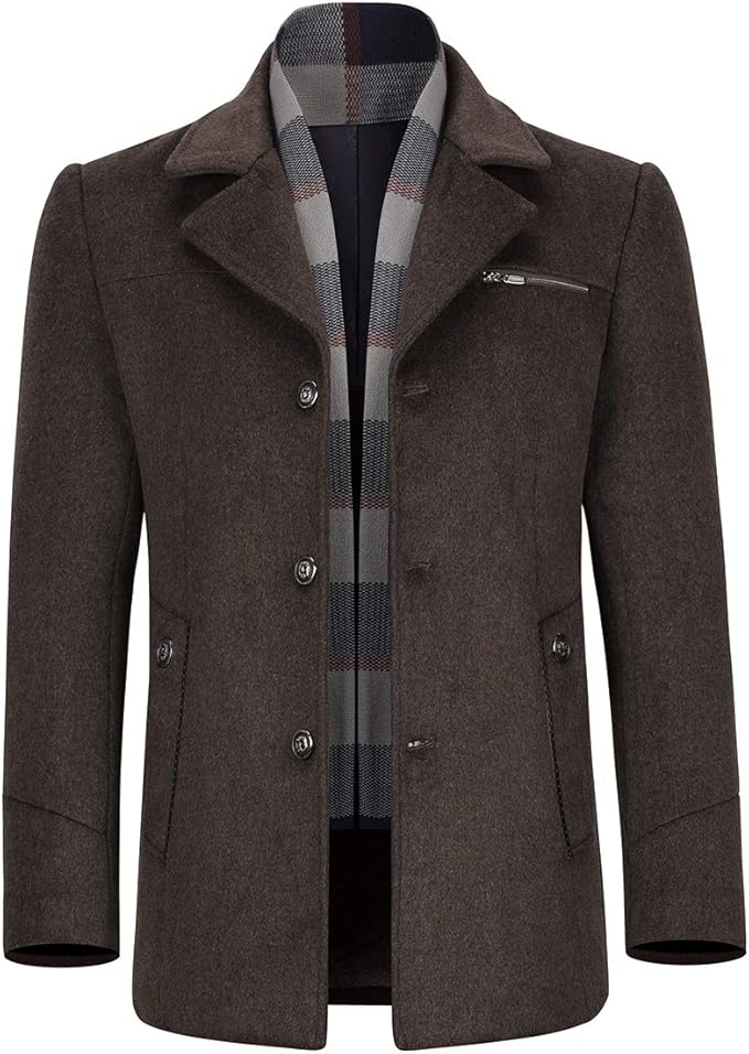 Allthemen Mens Wool Trench Coat Short Winter Warm Woolen Business