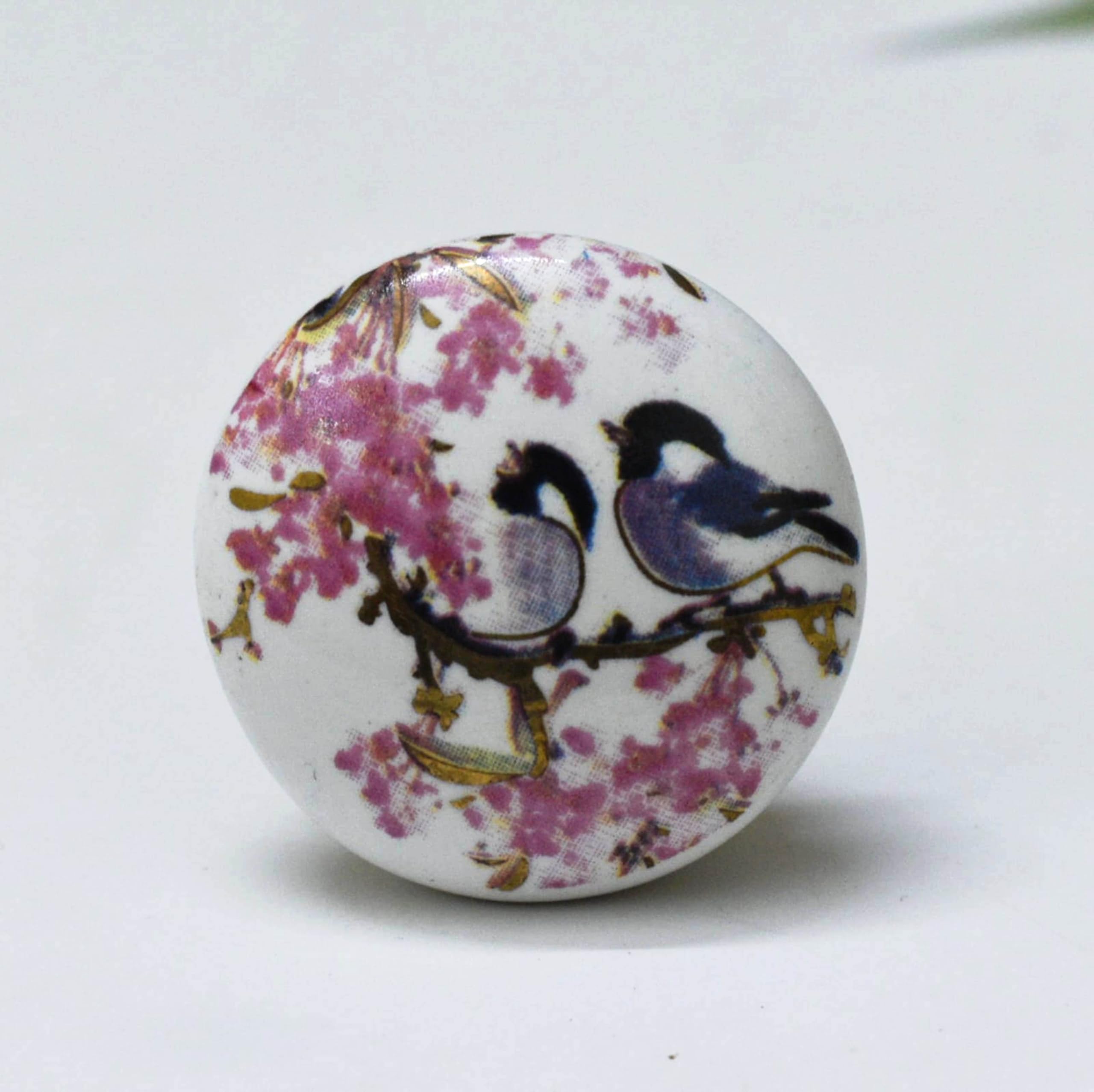 ARTISNO Printed Ceramic Knobs - Set of 10 Bird Print Ceramic Knobs for Kitchen Cabinet Drawer | Decorative Cupboard Door & Wardrobe Drawer Pulls Furniture Hardware Handle (1.5-inch Diameter) (Pink) — image 1