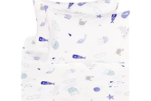 J-PINNO J pinno Sea Animal Fish Whale Underwater World Cute Cozy Fun Full Sheet Set for Kids Girls Children100% Cotton, Flat Sheet + Fitted Sheet + Pillowcase Bedding Set (10, Full)