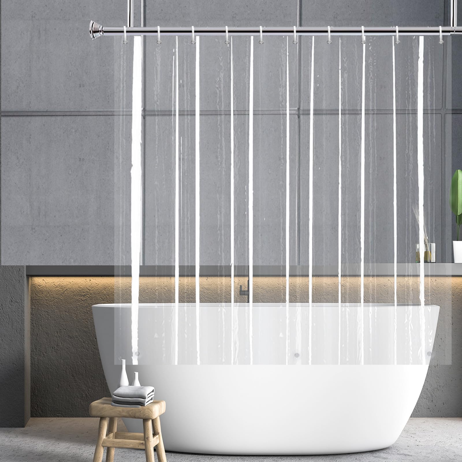 YISURE Short Shower Curtain Liner 150Drop, Clear PEVA Shower Curtain with Magnetic Bottom, Plastic Hooks 59"x59"