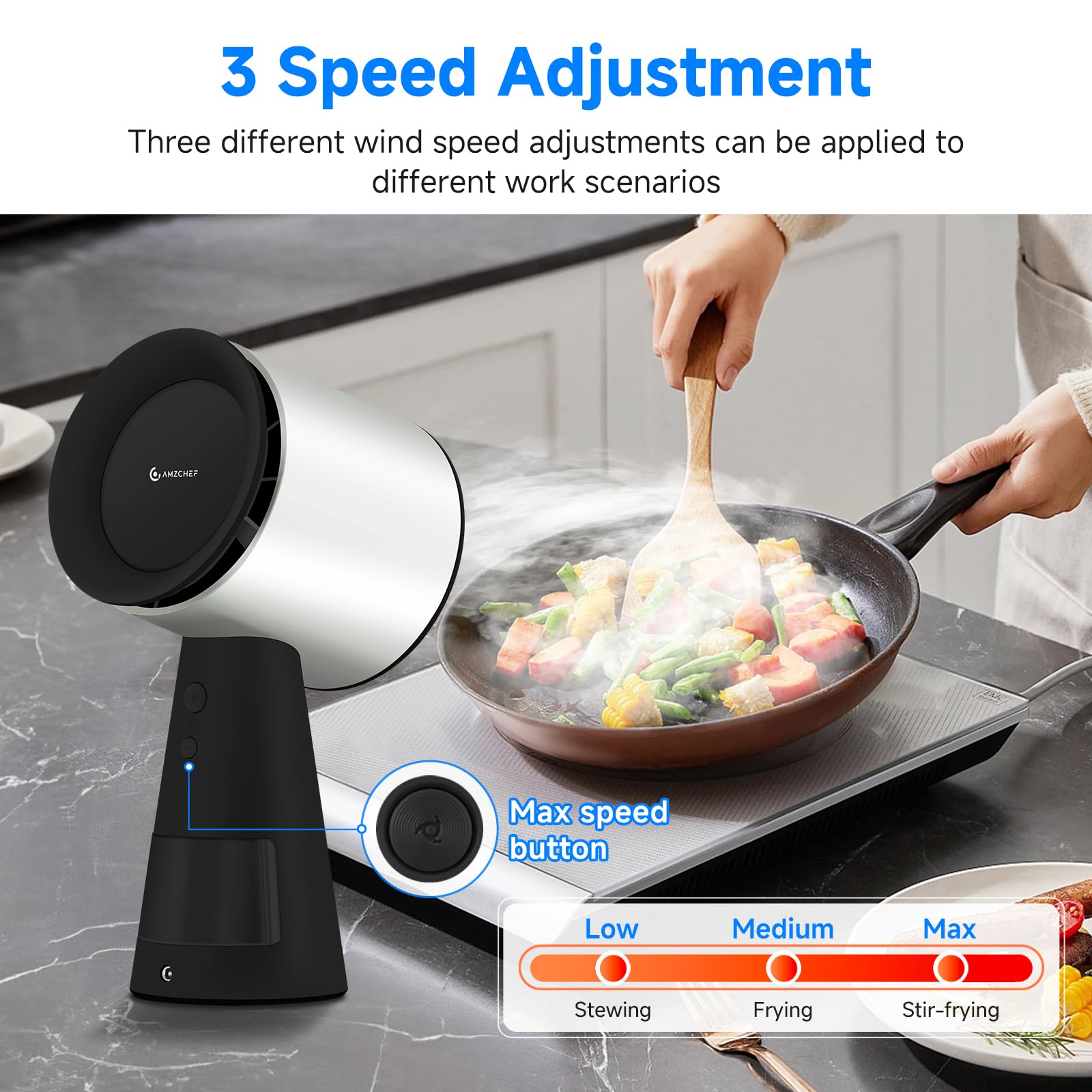 AMZCHEF Portable Range Hood, Desktop Exhaust Fan with 3 Speed Range Hood,Low Noise Large Oil Collection Cup,Detachable Aluminum Filter, Portable Kitchen Exhaust Fan for Indoor BBQ, Hot Pot-BK