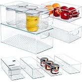 Hudgan 8 PACK Stackable Pantry Organizer Bins (3 Size) - Clear Fridge Organizer for Kitchen, Freezer, Refrigerator, Cabinet -