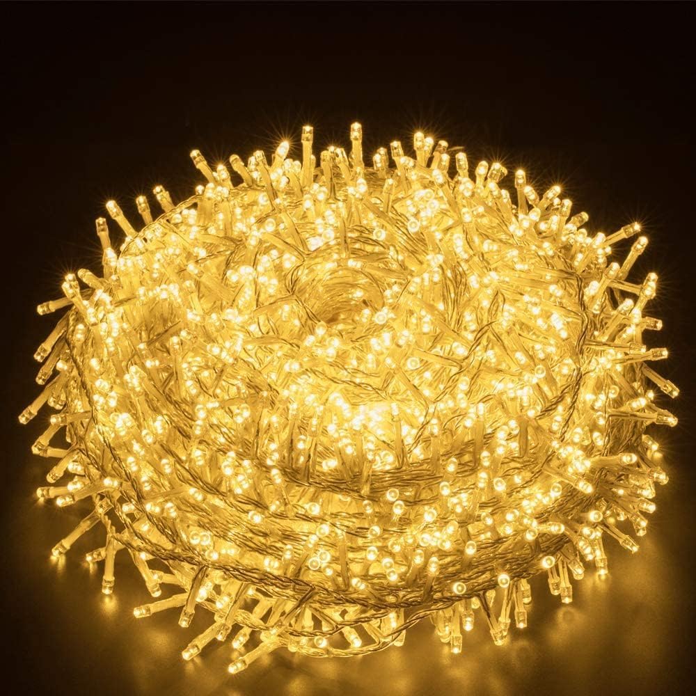 Elegear Christmas String Lights 2000 LED 50M Warm White Christmas Lights Mains Powered, 8 Modes IP44 Outdoor Cluster Fairy Light for Xmas Tree Wedding Home Party Garden Indoor Outdoor Decoration