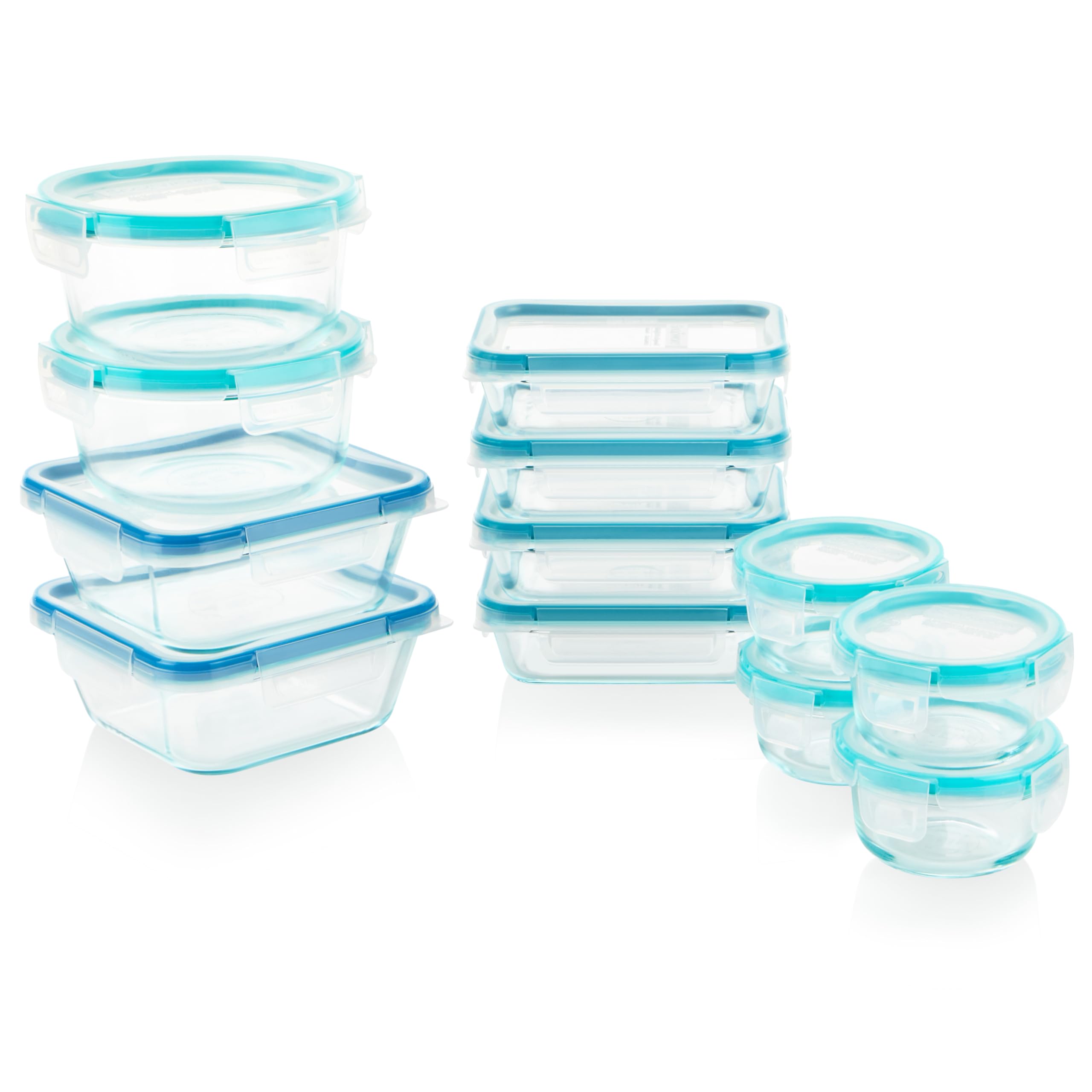 Photo 1 of **THE 2 LARGE SQUARE CONTAINERS ARE MISSING/2 LIDS HAVE MINOR DAMAGE**Snapware Total Solutions (12 Pack, 1, 2 & 4 Cup) Glass Food Storage Containers Set, Airtight & Leakproof Locking BPA-Free Lids, Freezer Dishwasher Microwave Safe