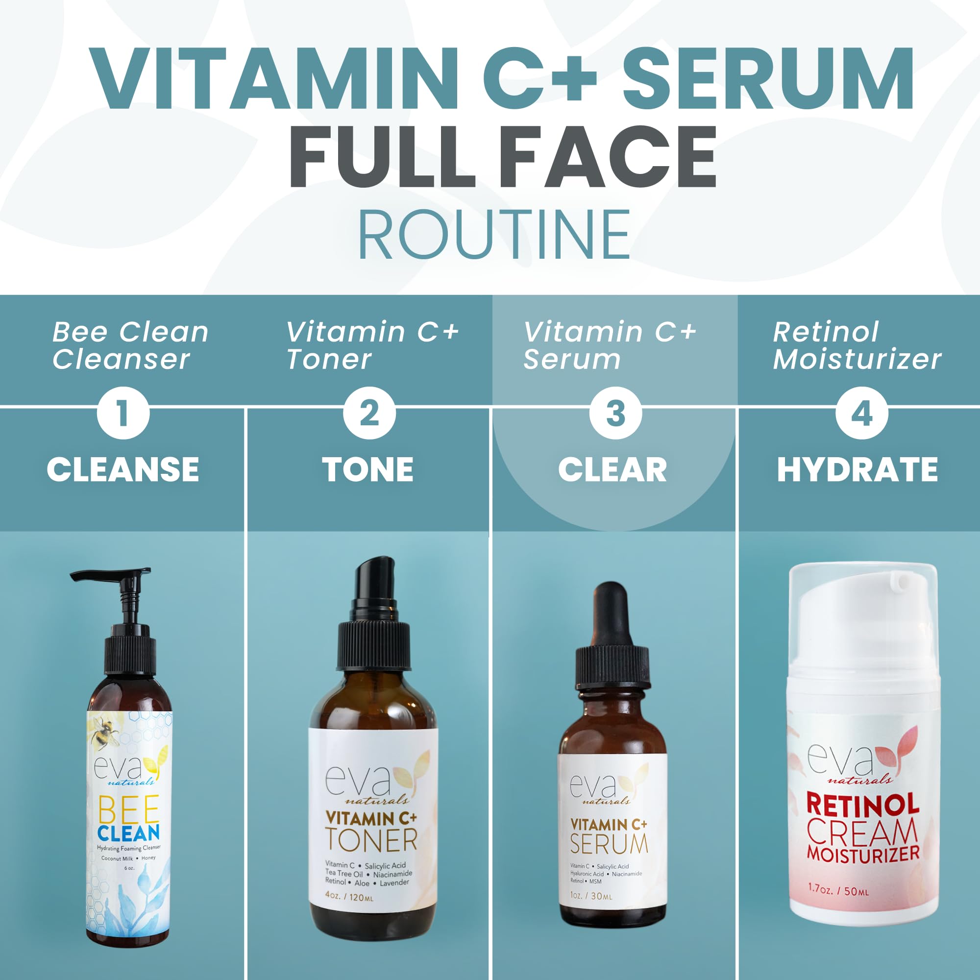 Eva Naturals Vitamin C Face Serum With Hyaluronic Acid Anti Aging Serum Reduce Dark Spots