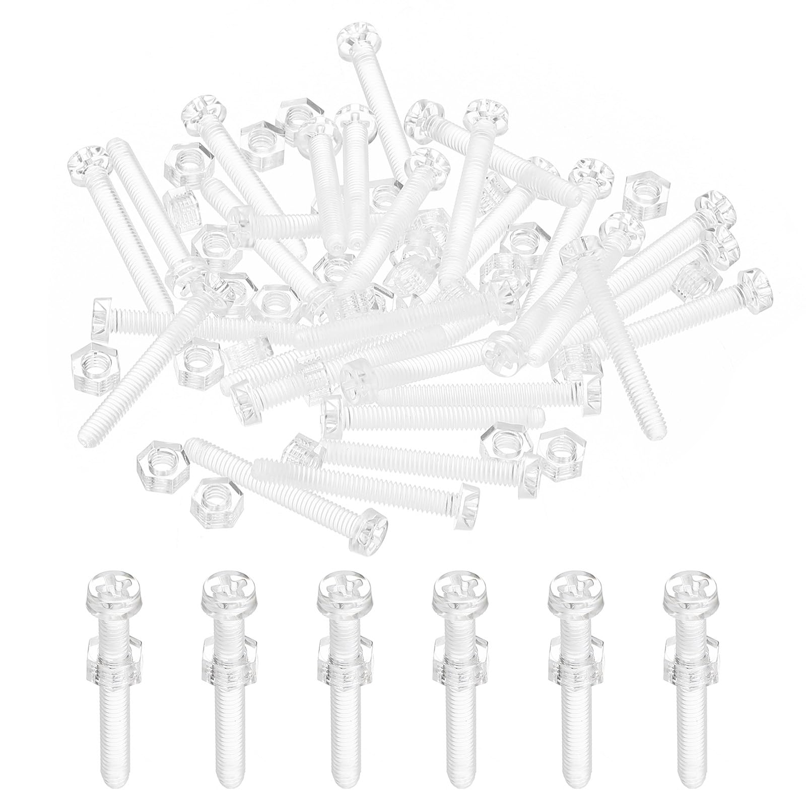 PATIKIL M4x30mm Clear Acrylic Screws and Hex Nuts Kit, 30 Set PC Plastic Phillips Round Head Bolts for Machine Accessories, Transparent