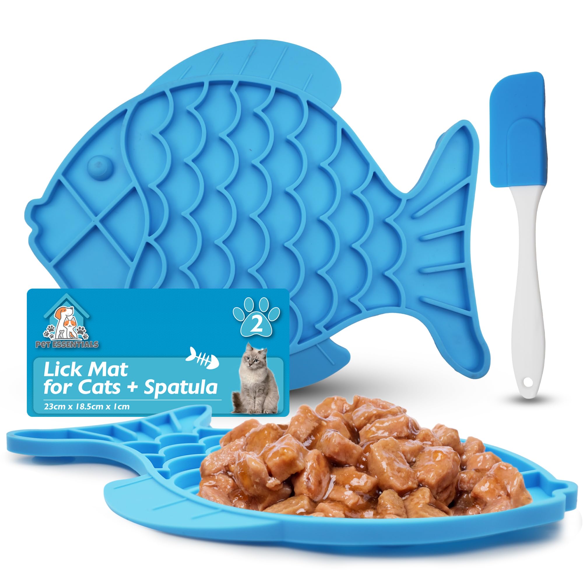 SOL 2pk Lick Mat for Cats with Spatula, 23cm x 18.5cm Non-Slip Silicone Cat Lick Mat with Suction for Slow Feeding -17.4cm x 3cm Spatula for Easy Spreading Reusable, Easy to Clean, Dishwasher Safe
