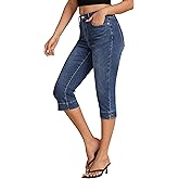 luvamia Capri Jeans for Women Trendy High Waisted Slim Split Hem Stretch Denim Jean Capris Cropped Pants Casual Summer