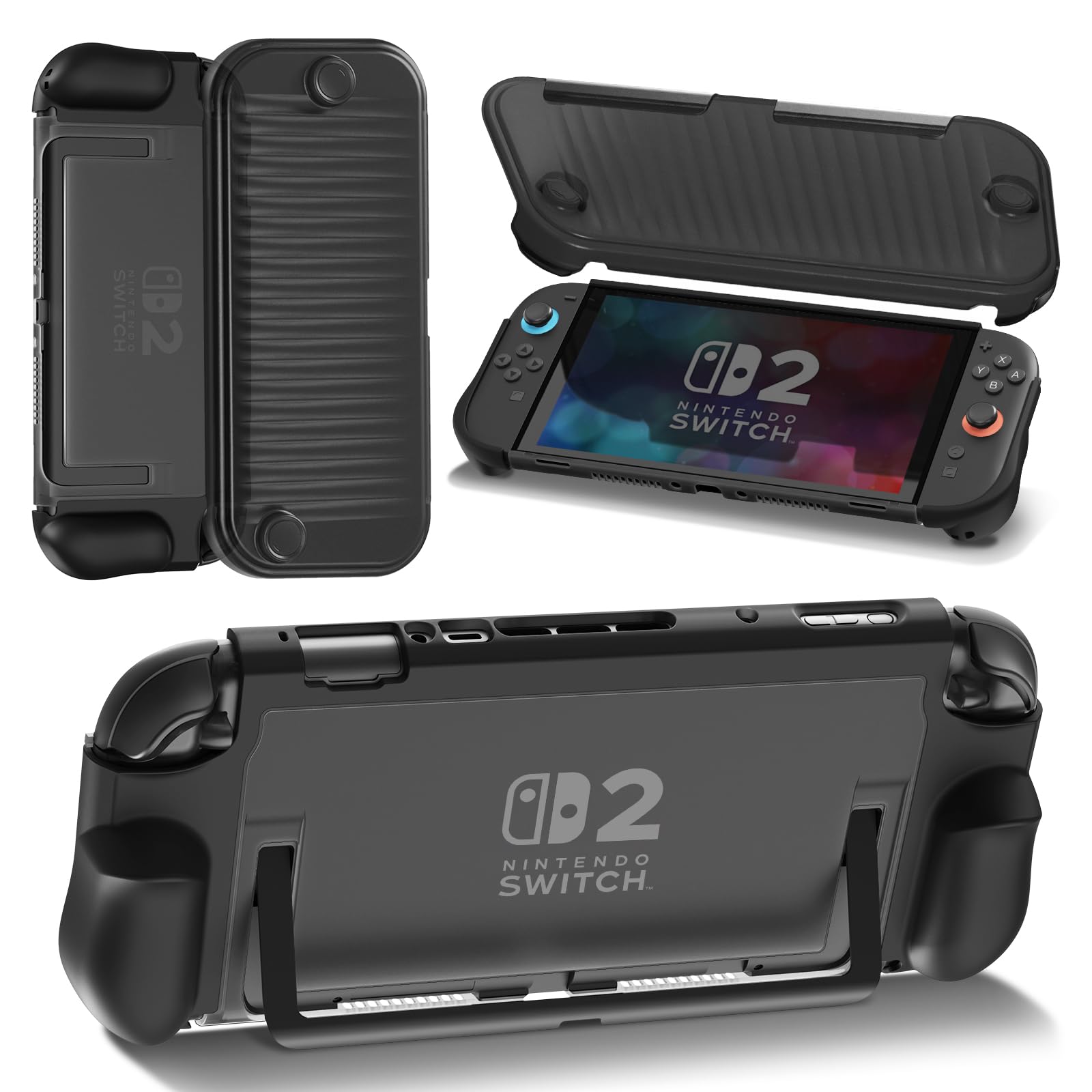 LioCam Switch 2 Case with PC Front Cover, Dockable TPU Ergonomic Grip Protective Case for Nintendo Switch 2 (2025), Kickstand-Compatible, Shockproof & Anti-Scratch