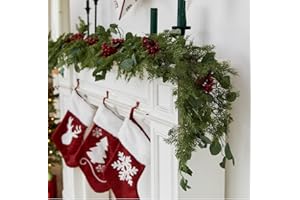 6.3FT Christmas 108 Branch Tips Artificial Cedar Garland, Anna's Whimsy Seasonal Artificial Pine Cypress Greenery Garland, Christmas Decorations Holiday Indoor Outdoor Christmas Decor Winter Garland