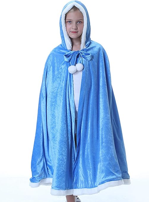 Amazon Marryme プリンセスマント 帽子付きケープ お姫様クローク ケープ ふわふわ かわいい 大人 子供 女の子 キッズ コスチューム ハロウィン クリスマス 仮装 ブルー 1cm キッズコスチューム おもちゃ