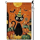 Lorugekyu Cute Black Cat Garden Flag halloween Small Flag for Outside Candy Pumpkin Bat Burlap Double Sided Welcome Yard Lawn Decor 12.5x18"