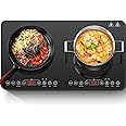 Aobosi Double Induction Cooktop,Portable Induction Cooker with 2 Burner Independent Control,Ultrathin Body,10 Temperature,1800W-Multiple Power Levels,4 Hour Timer,Safety Lock