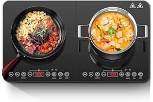 Aobosi Double Induction Cooktop,Portable Induction Cooker with 2 Burner Independent Control,Ultrathin Body,10 Temperature,180