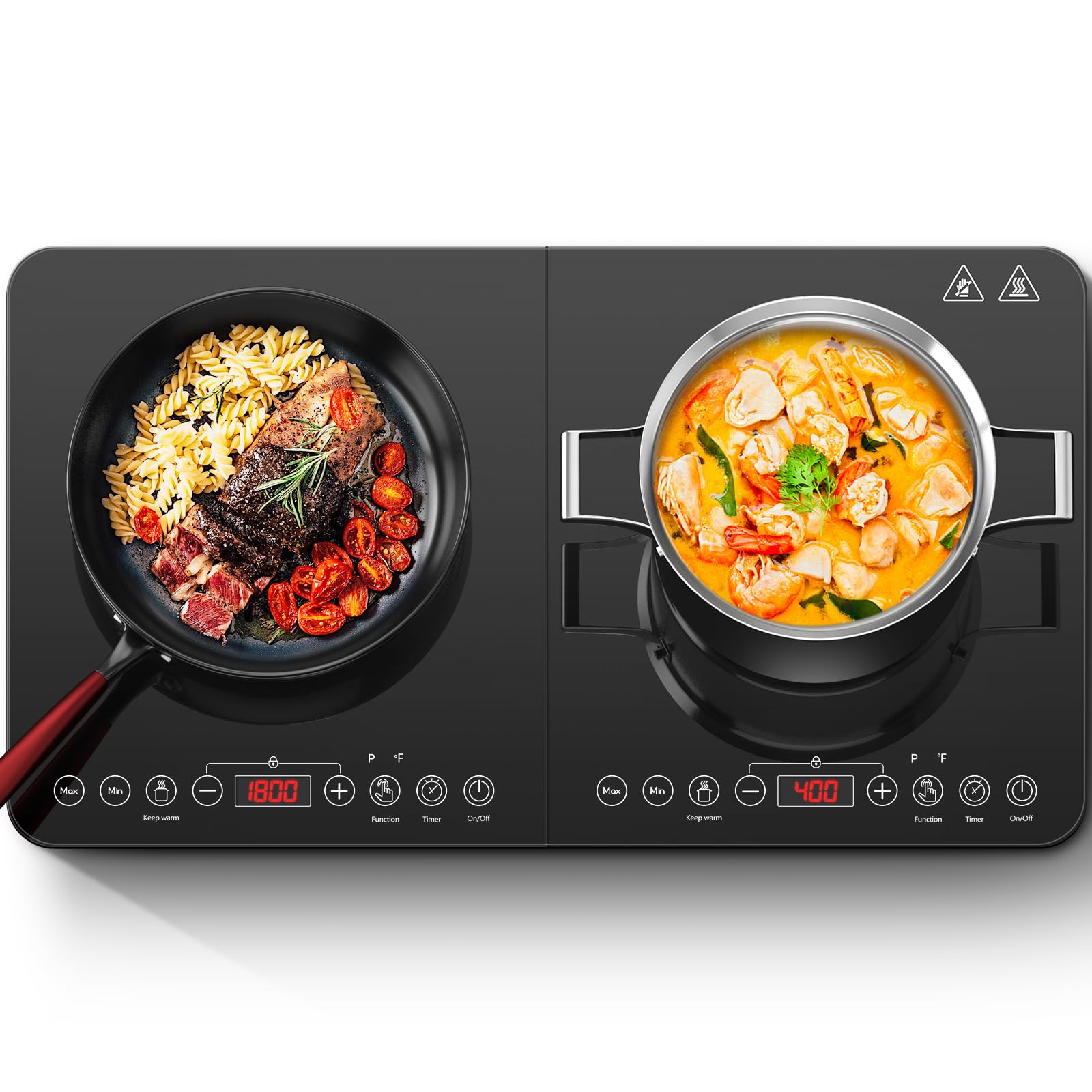 Photo 1 of (POWER TESTED) Aobosi Double Induction Cooktop,Portable Induction Cooker with 2 Burner Independent Control,Ultrathin Body,10 Temperature,1800W-Multiple Power Levels,4 Hour Timer,Safety Lock