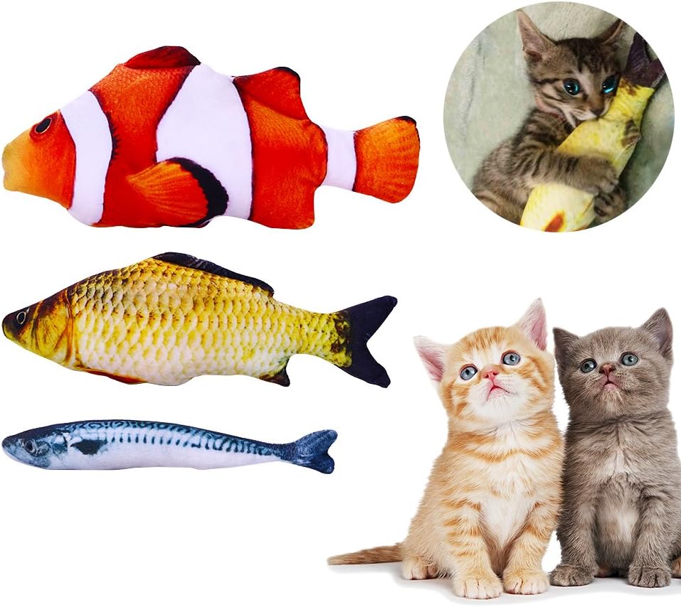 Anfire Fish Toys Cat, Interactive Catnip Simulation Fish Toys Chew Pillow Cat, Kitty, Kitten, Puppy, Ferret, Rabbit (3 Pack)