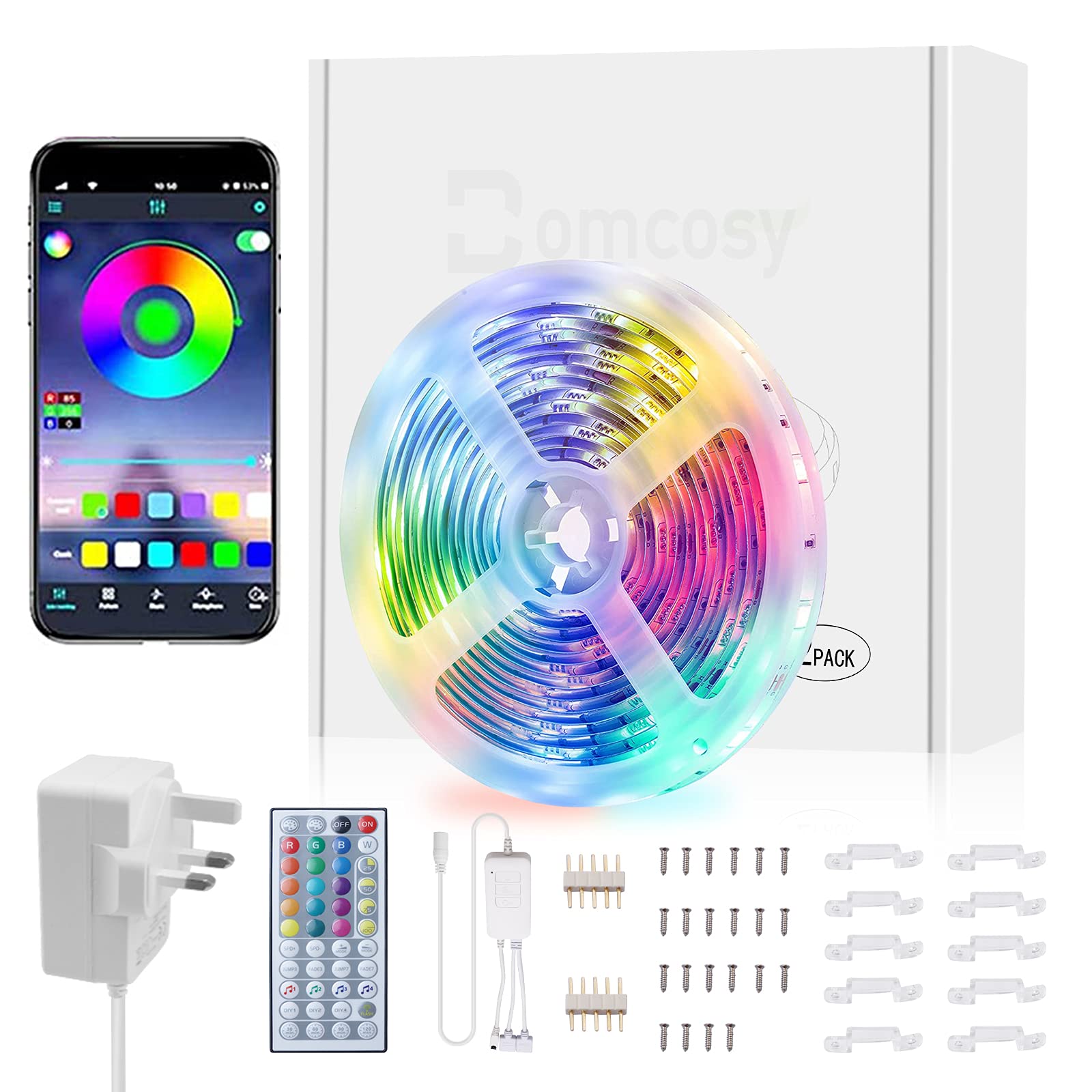 Bomcosy Smart Led Strip Lights 10m Wi-Fi LED Light Strip with App and Remote Control, Works with Alexa and Google Assistant, Music Sync RGBW Lights for Bedroom, Kitchen, TV, Party
