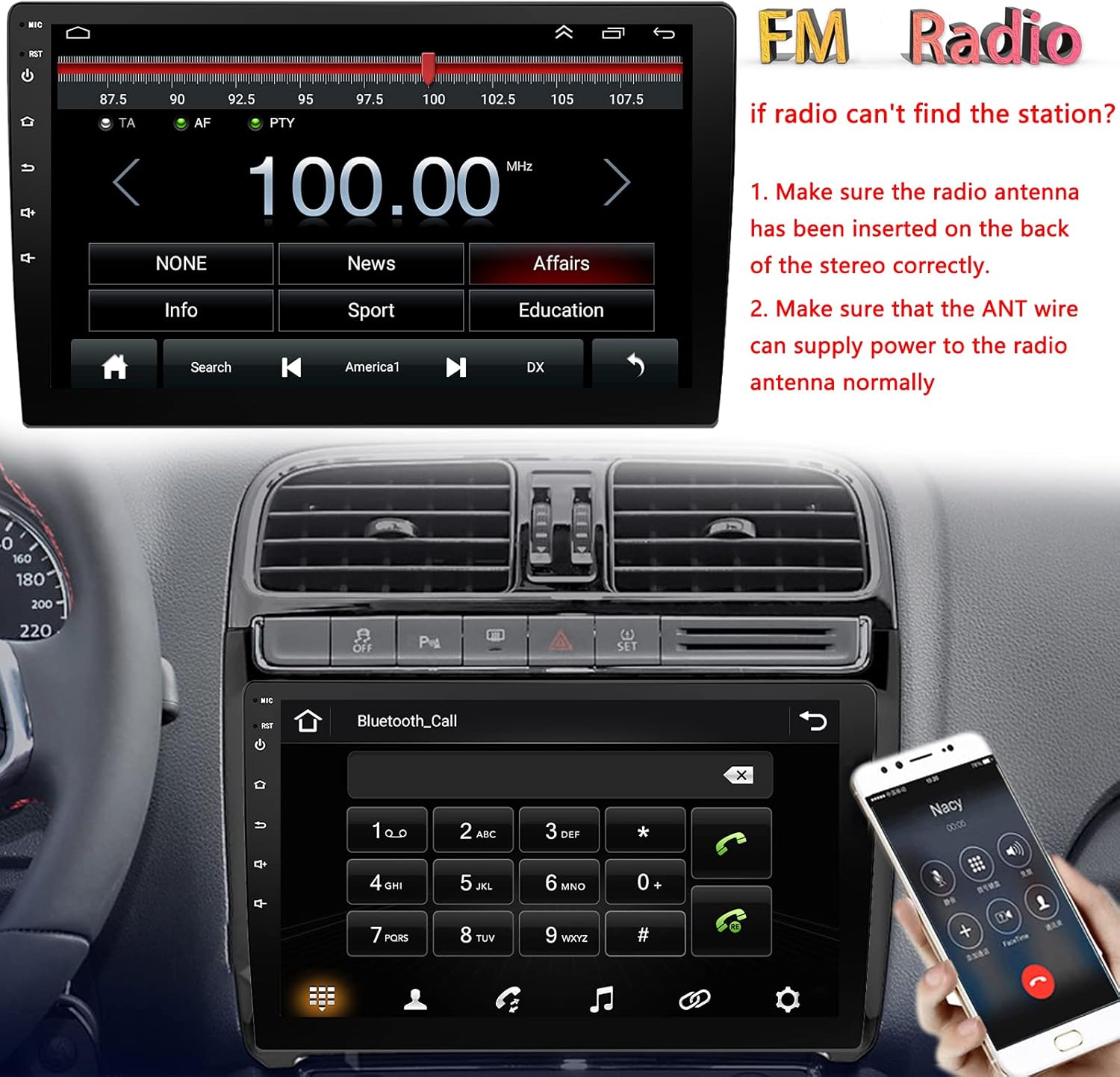 ZHNN Android 9.1 Car Stereo Radio 10 Inch Double Din Touchscreen Multimedia Player in-Dash Head Unit with GPS Navigation Receiver/Bluetooth/Support Mirror Link&Backup Camera Input/Dual USB: GPS & Navigation