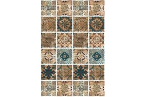 TEHAUX 24pcs Vintage Retro Peel and Stick Waterproof Tile Wall Stickers for Bathroom Kitchen Cabinet Decor