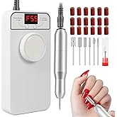 Professional Nail Drill Electric File, GEEZO 55000RPM Portable Cordless Nail Drill Machine with Bits, Rechargeable E File for Acrylic & Gel Nails, Manicure & Pedicure Tech Tool for Home Salon (White)