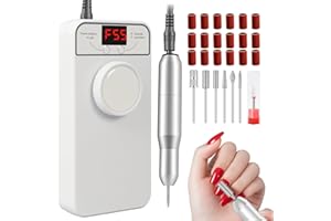 Professional Nail Drill Electric File, GEEZO 55000RPM Portable Cordless Nail Drill Machine with Bits, Rechargeable E File for Acrylic & Gel Nails, Manicure & Pedicure Tech Tool for Home Salon (White)