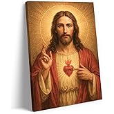 Jesus Sacred Heart Canvas Wall Art Jesus Portrait Wall Decor Divine Mercy Pictures Christian Church Prints Painting Religious Posters for Church Prayer Room Living Room Ready To Hang(12x16in Canvas)