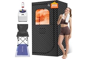 MIXC Portable Steam Sauna Box, Portable Sauna for Home, Person Sauna Tent Sauna Box at Home Spa with 2.6L & 1500W, Remote Control, Folding Chair (Single-Person Version-Black)