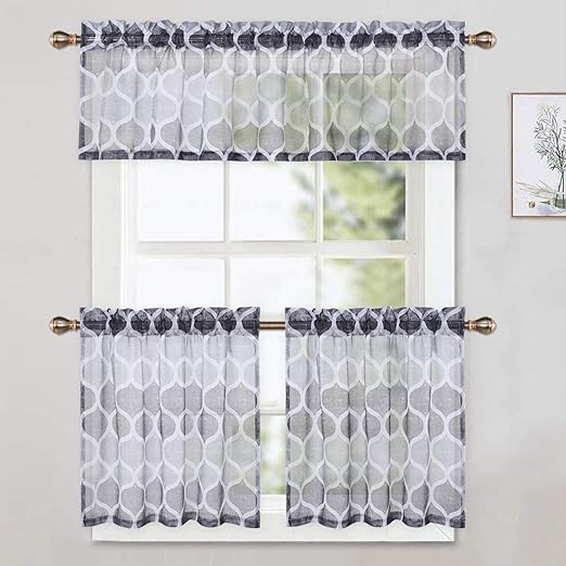 Amazon Com Caromio Grey Kitchen Sheer Tier Curtains And Valance