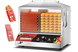 WantJoin Commercial Hot Dog Steamer - 36L/38QT Electric Hot Dog Steamer and Bun Warmer, Stainless Steel Hot Dog Cabinet with Tempered Glass 200-275 Sausages & 40-45 Buns, 1200W