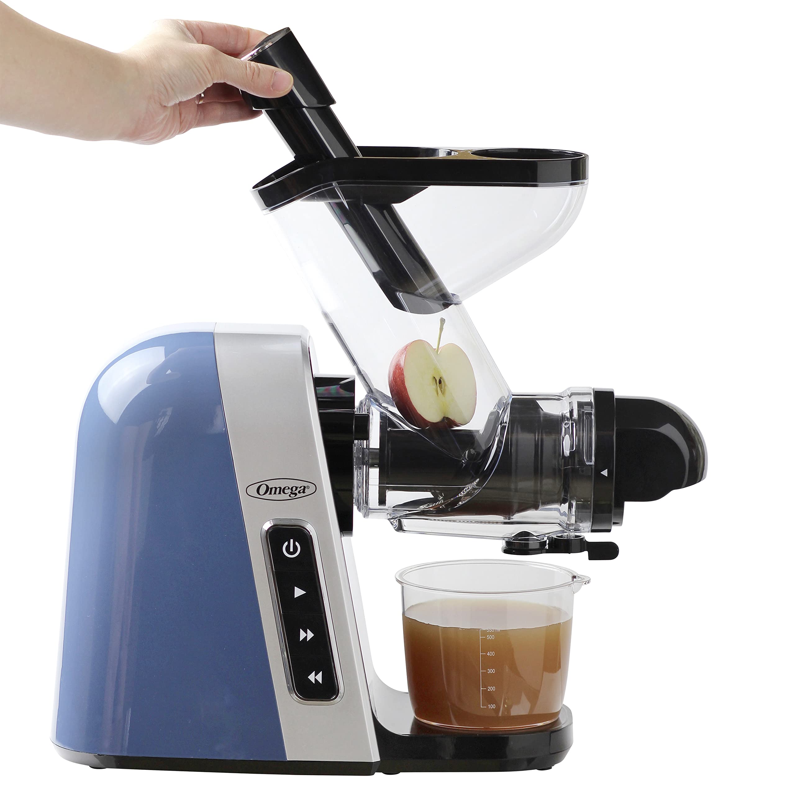 Omega Cold Press Juicer Machine, Vegetable and Fruit Juice Extractor, BPA Free, Slow Masticating High Juice Yield with Wide Mouth Chute, 200-Watt, Blue
