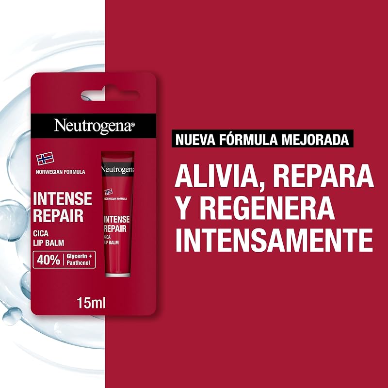 Norwegian Formula Cica Intense Repair Lip Balm (1 x 15 ml), bálsamo labial hidratante com 40% de glicerina e pantenol, para lábios secos e danificados