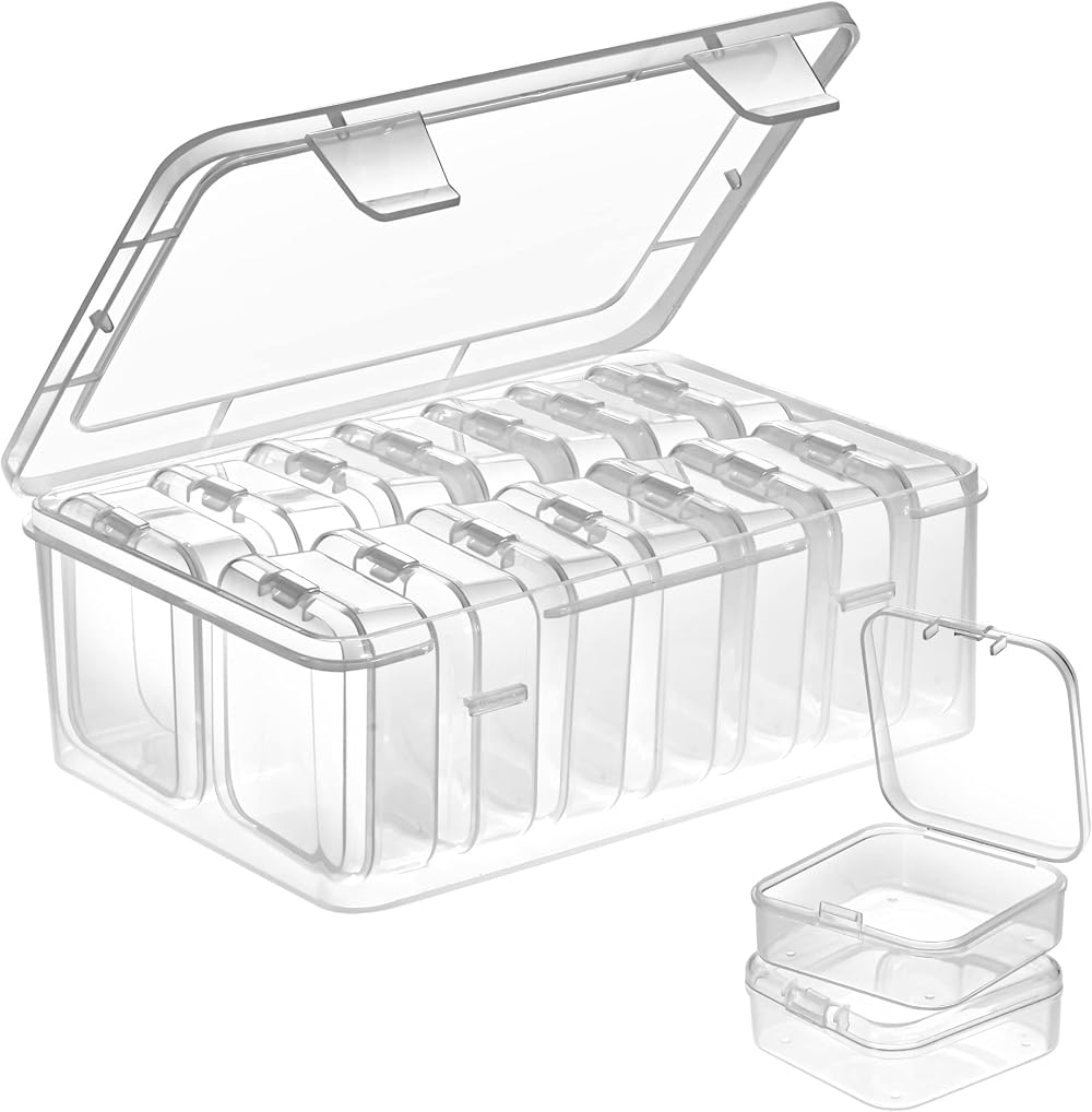 Mathtoxyz Bead Organizer Storage Box 15 Pcs Clear Hinged Lids Craft Case