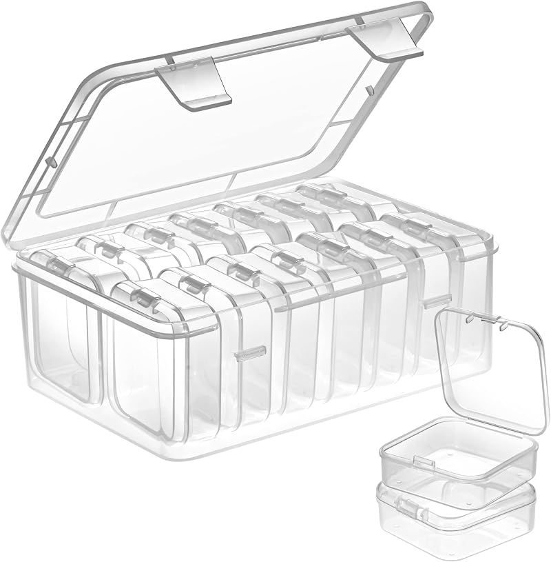 Mathtoxyz Bead Organizer Storage Box 15 Pcs Clear Hinged Lids Craft Case