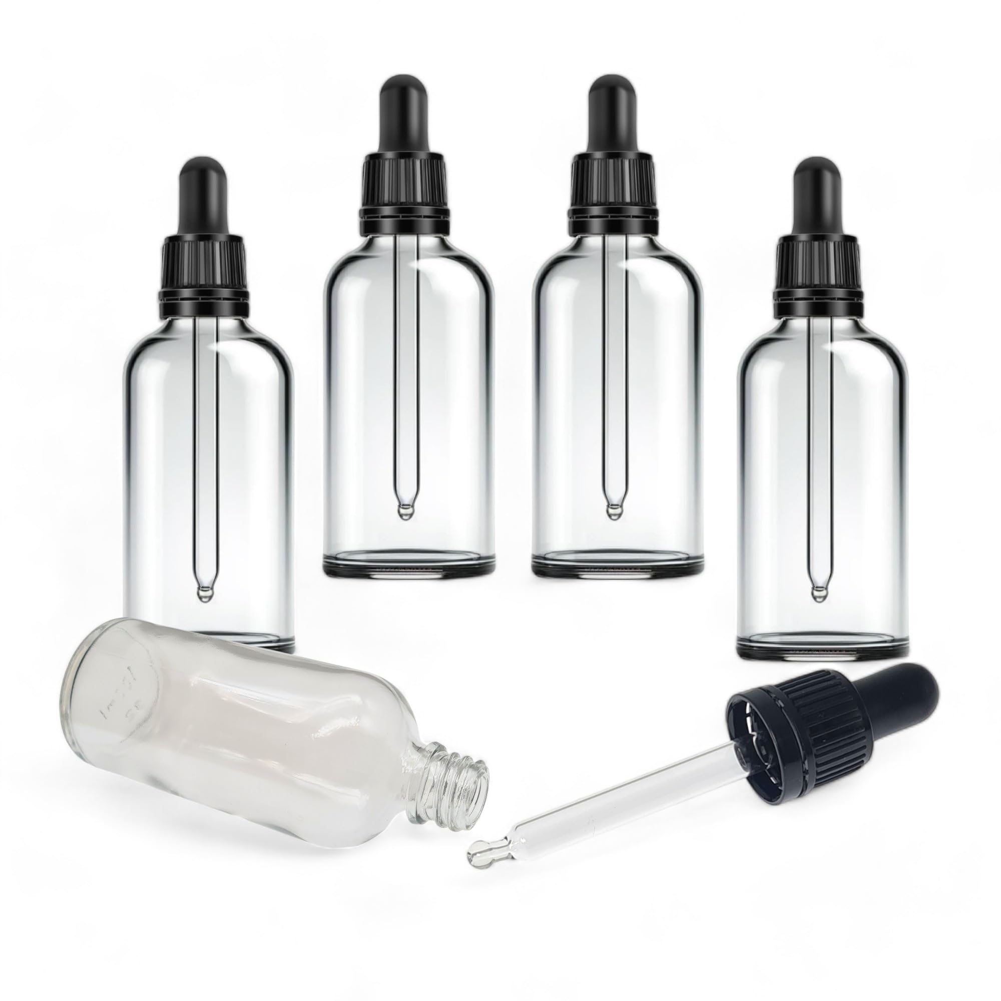 100ml Clear Glass Dropper Bottles - Set of 5 - Ideal for Aromatherapy, DIY Beauty, Arts, Crafts and Gifting – Secure Black Tamper-Proof Pipette - Refillable & Stylishly Compact