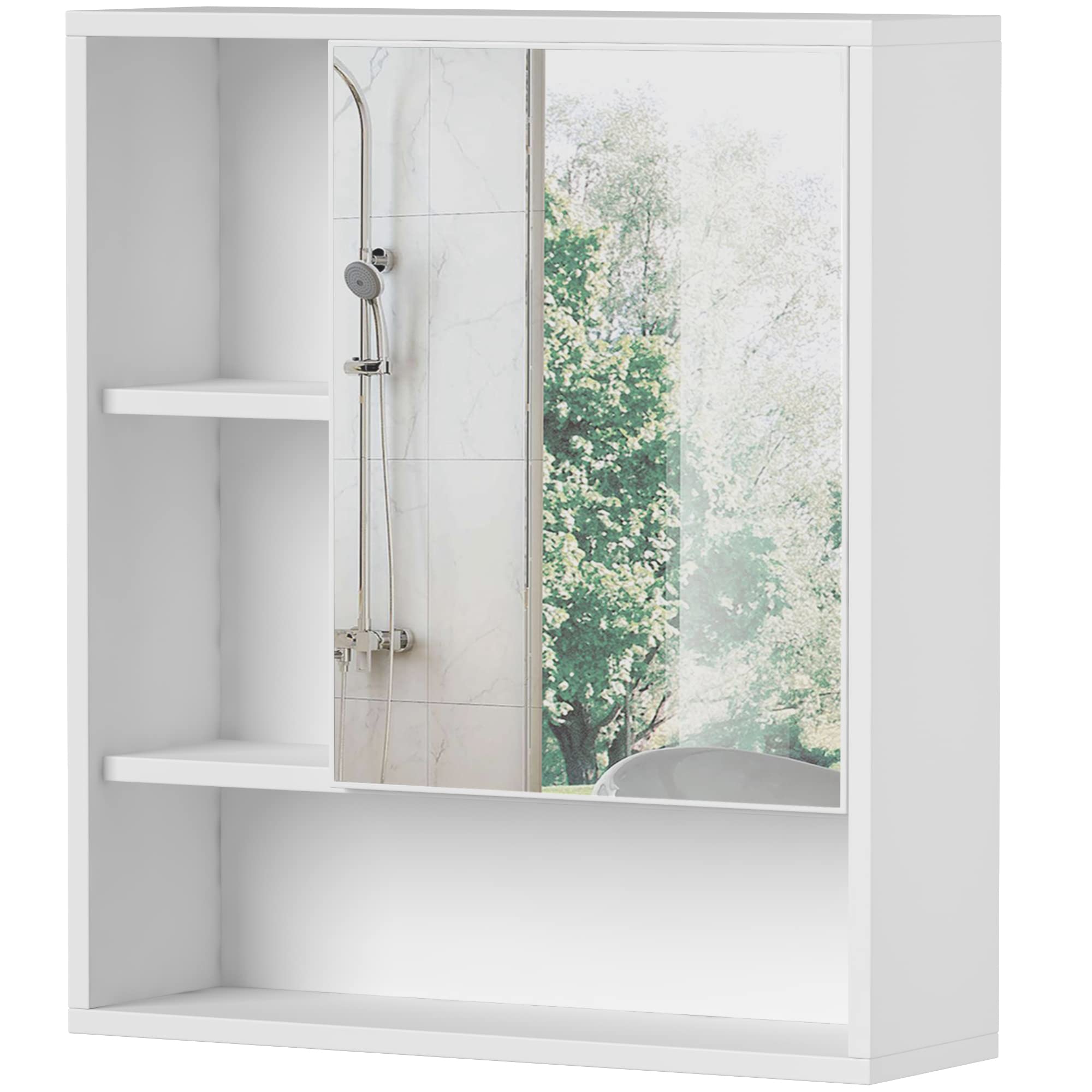 Photo 1 of ChooChoo Bathroom Wall Mirror Cabinet, Medicine Cabinet with Single Door and Adjustable Shelf, Over The Toilet Space Saver Storage Cabinet, White