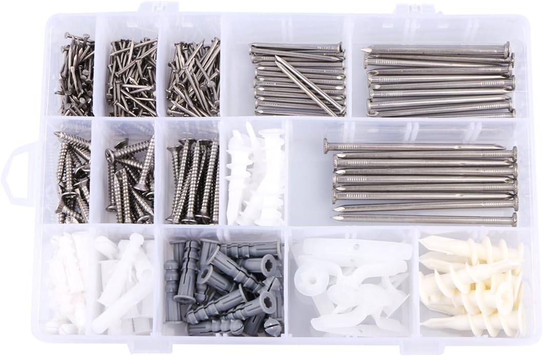 Nail and Plastic Anchor Assortment Kit with Wire Nail, Screws, Drywall and Hollow Wall Anchors