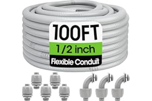 YESBES 100FT Liquid-Tight Conduit and Connector Kit, 1/2 Flexible Non Metallic Electrical Conduit with 5 Straight and 3 Angle Fittings, PVC Conduit