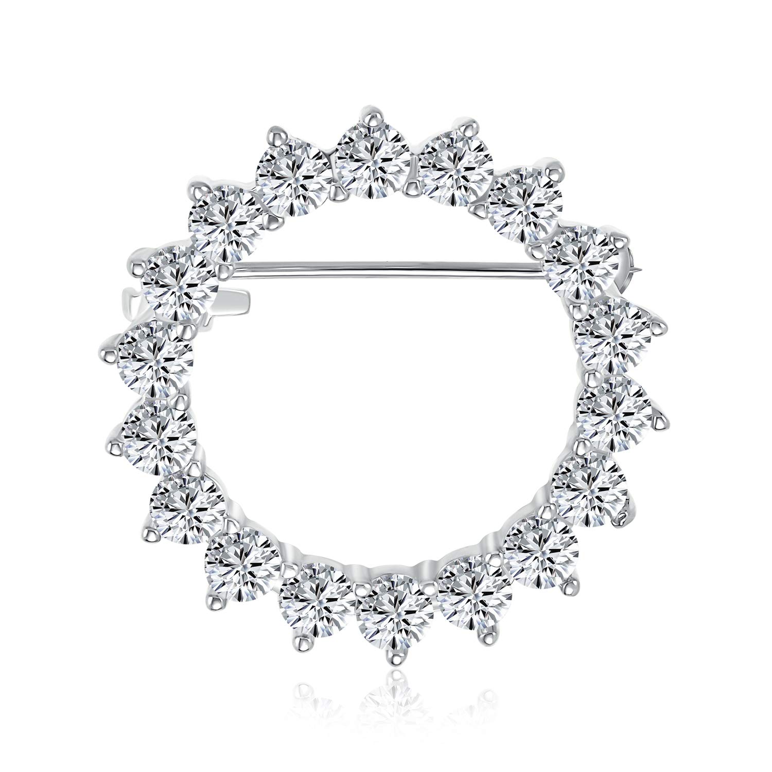 Bridal Eternity Brillant Cut Round Cubic Zirconia AAA CZ Scarf Round Circle Brooch Pin For Women Wedding Silver Plated Brass
