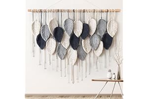 Weldomcor Macrame Wall Hanging Leaf Woven Tapestry Bohemian Chic Wall Hanging Feather Large Handmade Wall Art Decor for Bedro